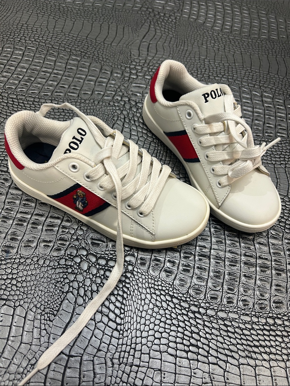 Polo by Ralph Lauren Kids White Sneakers with Red & Navy Accents BRAND NEW